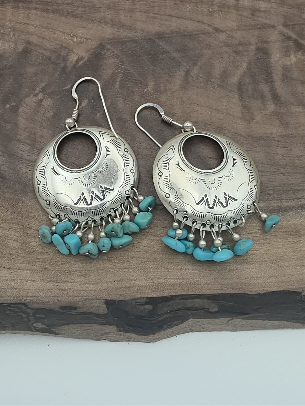 Carolyn Pollack Relios 925 Sterling Silver Turquoise Disc Dangle Earrings Native